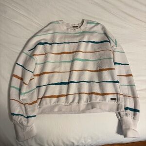 Roxy Surf Women's Junior Medium Beige Real Stripe Sweatshirt Pullover